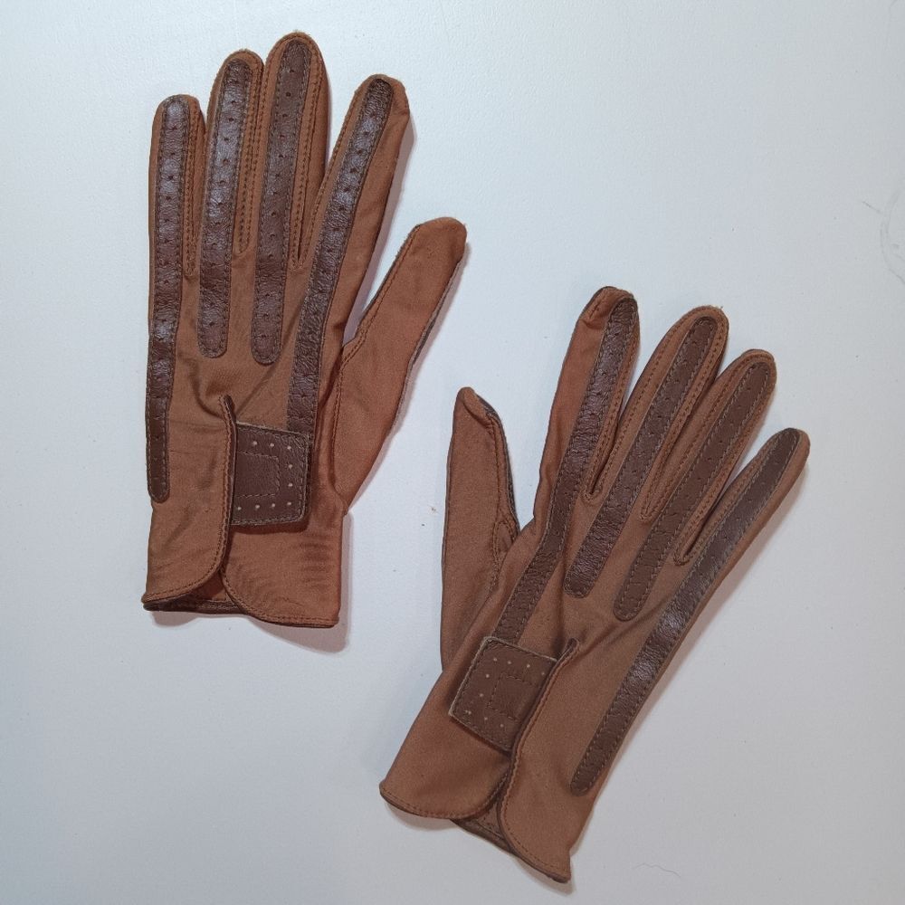 Vintage Aris Isotoner Leather Gloves Brown Tan Women's Large 70s 80s